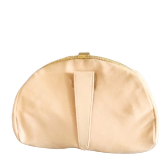 1940s Small Fabric Evening Clutch Bag With A Gold Frame And Pearl Studded Clasp - Picture 3 of 6